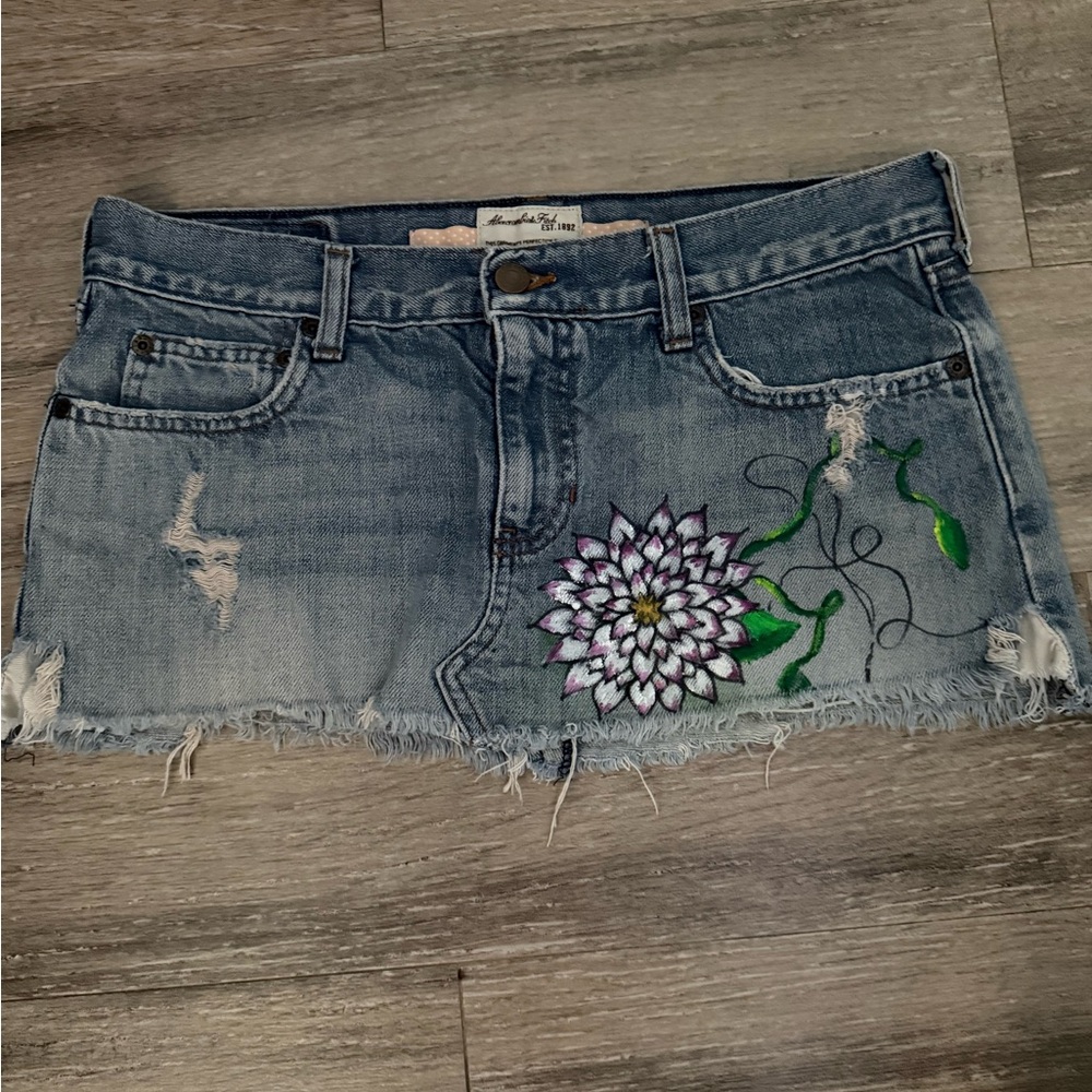 Abercrombie & Fitch Blue Vintage Hand Painted Floral Mini Skirt